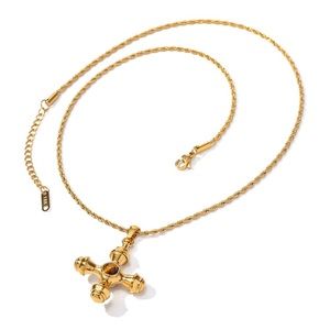 New 18 k gold plated cross brown natural stone, gold color.